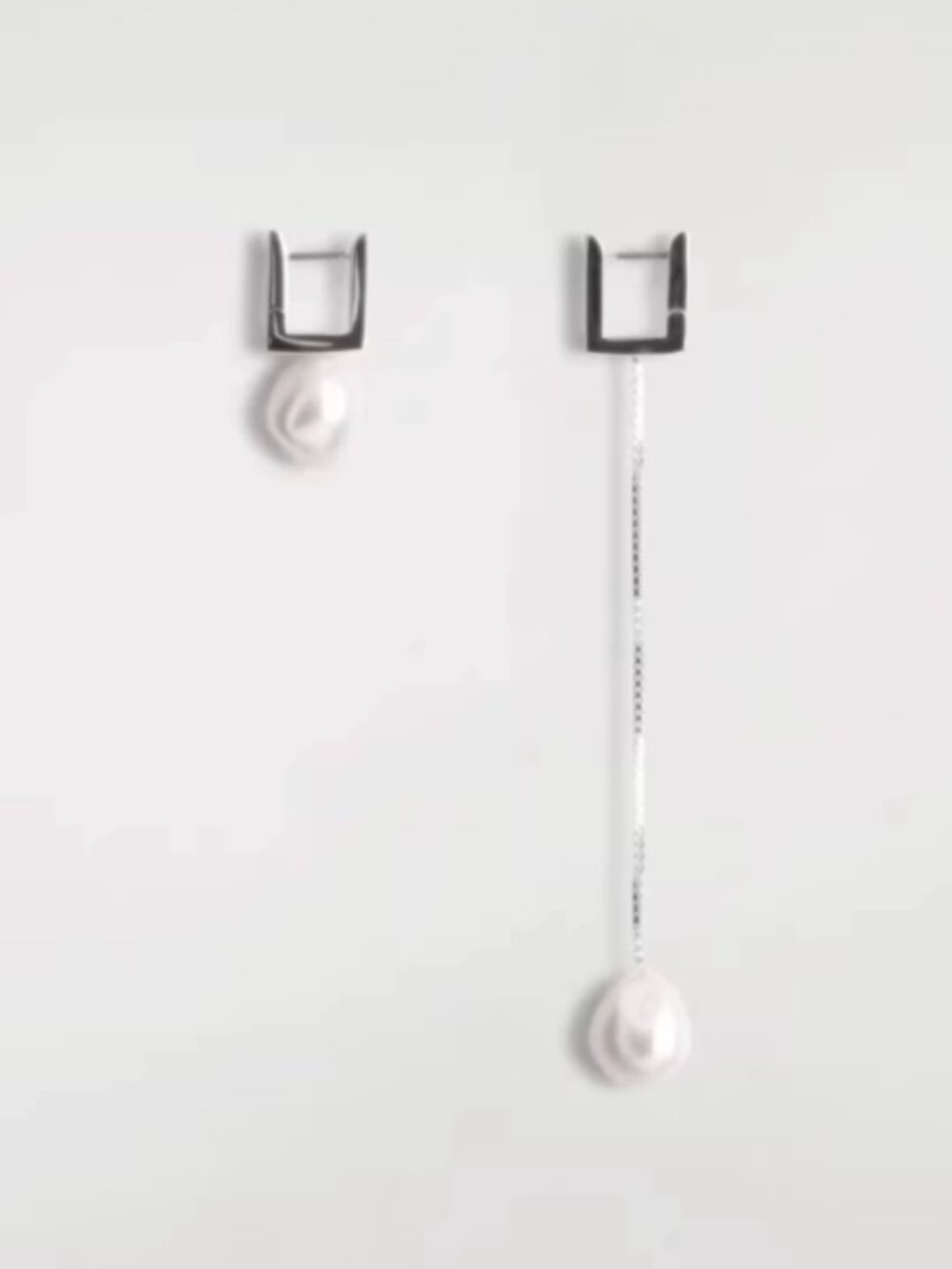 NWT COS Mismatched Rectangular Pearl Drop Earrings Silver